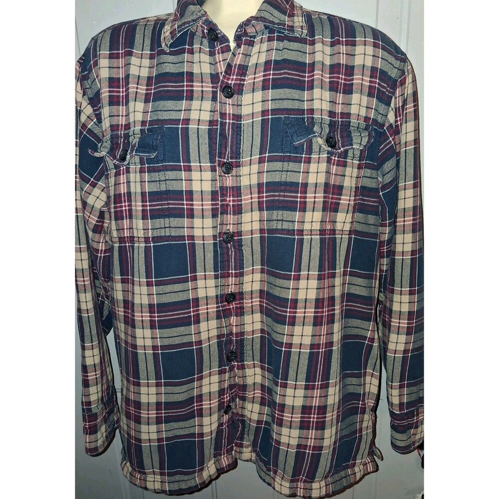 GH Bass Sherpa Lined Flannel Jacket Mens Medium Plaid Button Front Coat